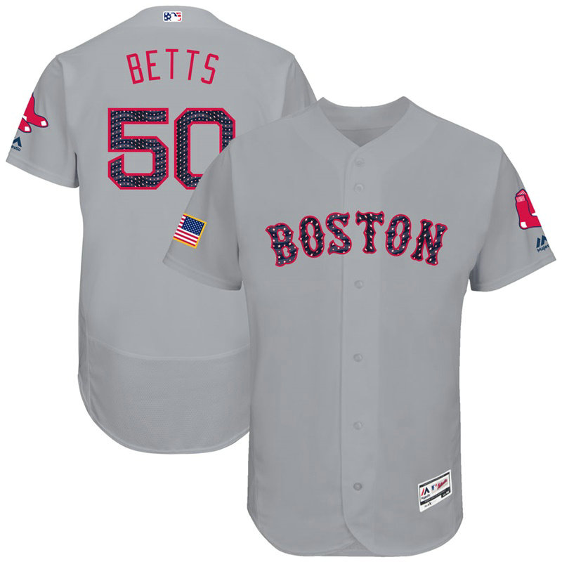 Mookie Betts #50 Boston Red Sox 2017 Stars & Stripes Independence Day Grey Flex Base Jersey - Men Mookie Betts #50 Boston Red Sox 2017 Stars & Stripes Independence Day Grey Flex Base Jersey - Men
