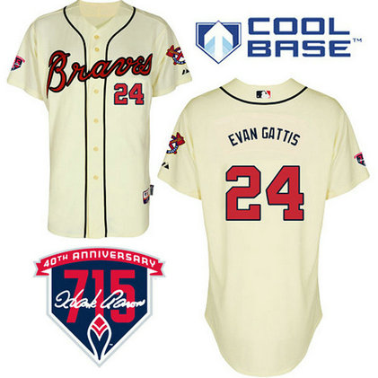 Atlanta Braves #24 Evan Gattis Authentic Cream Alternate Cool Base Jersey