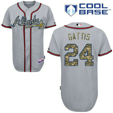 Atlanta Braves #24 Evan Gattis Authentic Grey USMC Cool Base Jersey