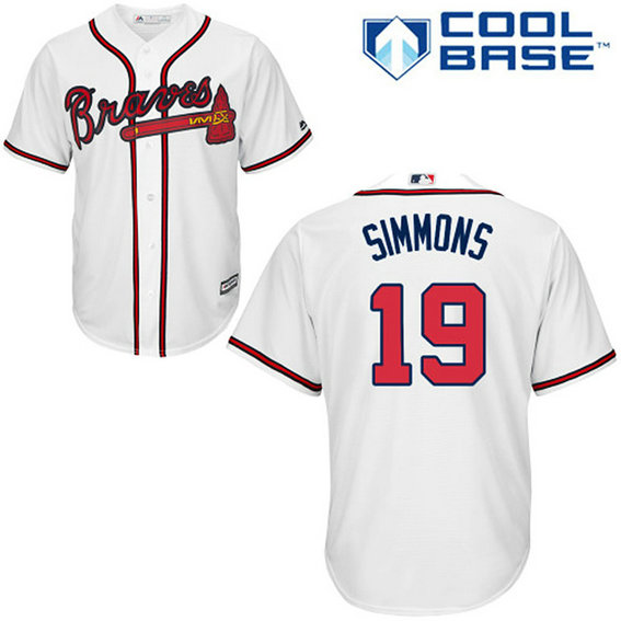 YOUTH Atlanta Braves #19 Andrelton SimmonsAuthentic White Home Cool Base Jersey