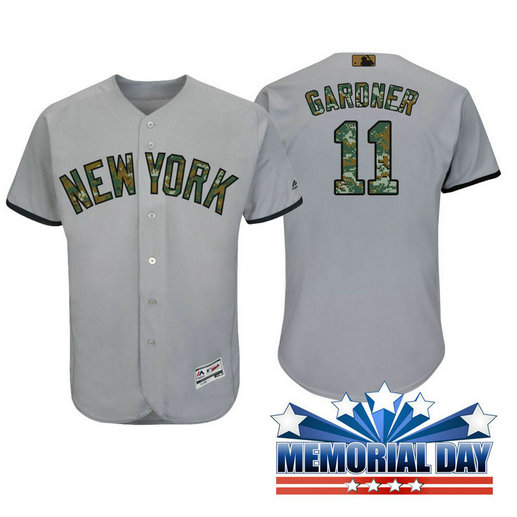 New York Yankees Brett Gardner #11 Grey Camo Fashion 2016 Memorial Day Cool Base Jersey