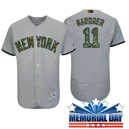New York Yankees Brett Gardner #11 Grey Camo Fashion 2016 Memorial Day Flex Base Jersey