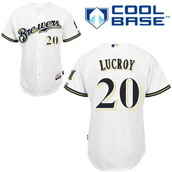 Milwaukee Brewers #20 Jonathan Lucroy White Cool Base Jersey Milwaukee Brewers #20 Jonathan Lucroy White Cool Base Jersey