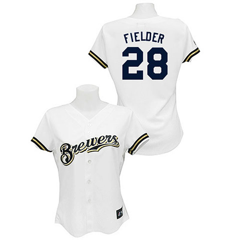 Women - Milwaukee Brewers #28 Prince Fielder White Fashion Jersey