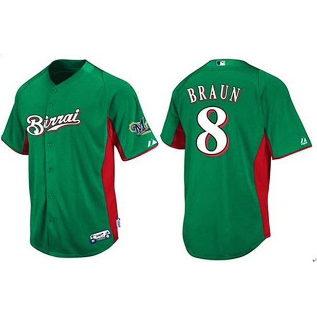 Milwaukee Brewers #8 Ryan Braun Green Birrai Cool Base Jersey