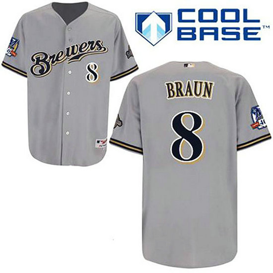 Milwaukee Brewers #8 Ryan Braun Grey Away Cool Base Jersey