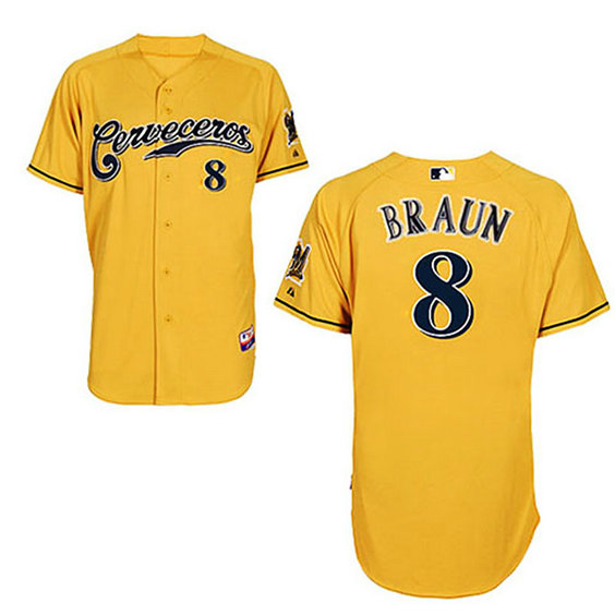 Milwaukee Brewers #8 Ryan Braun Yellow Cerveceros Cool Base Jersey Milwaukee Brewers #8 Ryan Braun Yellow Cerveceros Cool Base Jersey