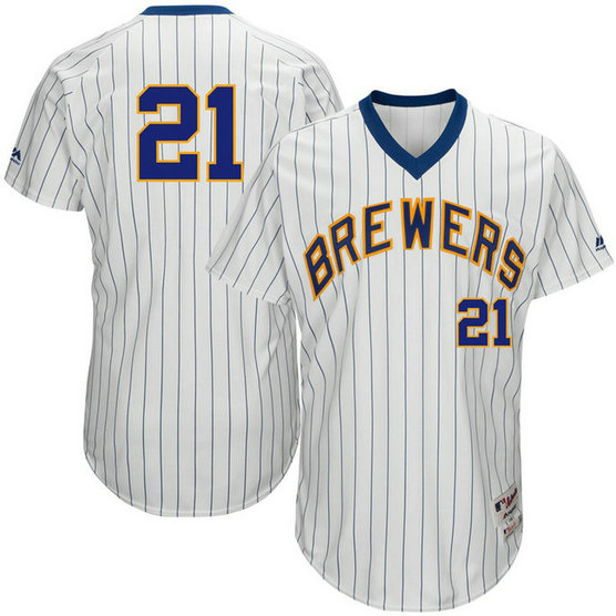 Milwaukee Brewers #21 Travis Shaw White 1982 Throwback Turn Back the Clock Authentic Player Jersey