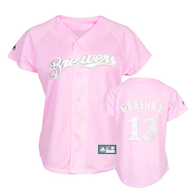 Women - Milwaukee Brewers #13 Zack Greinke Pink Lady Fashion Jersey Women - Milwaukee Brewers #13 Zack Greinke Pink Lady Fashion Jersey