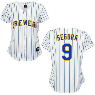 Women - Milwaukee Brewers #9 Jean SeguraAuthentic White Pinstripe Jersey