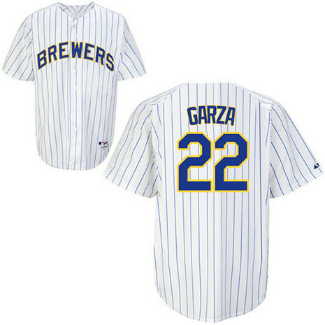 Milwaukee Brewers #22 Matt Garza Authentic White Pinstripe Jersey
