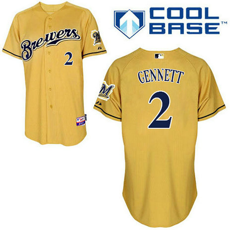 Milwaukee Brewers #2 Scooter Gennett Authentic Gold Alternate Cool Base Jersey Milwaukee Brewers #2 Scooter Gennett Authentic Gold Alternate Cool Base Jersey
