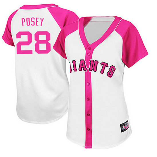 Women - San Francisco Giants #28 Buster Posey White/Pink Splash Fashion Jersey