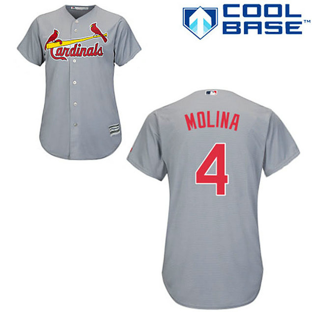St. Louis Cardinals #4 Yadier Molina Grey Away Cool Base Jersey