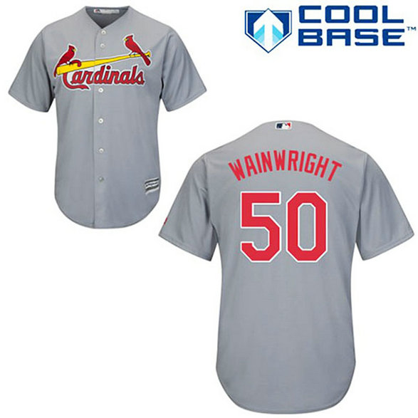 St. Louis Cardinals #50 Adam Wainwright Road Authentic Cool Base Grey Jersey St. Louis Cardinals #50 Adam Wainwright Road Authentic Cool Base Grey Jersey