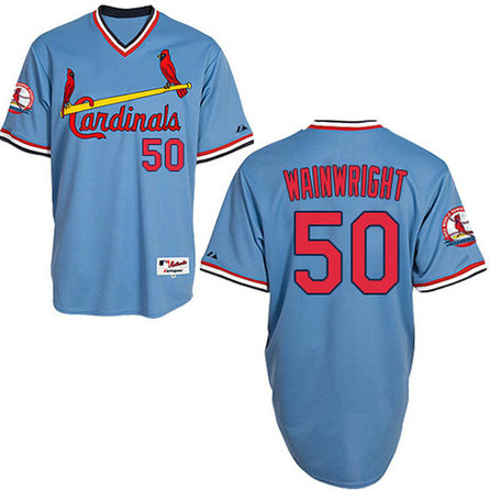 St. Louis Cardinals #50 Adam Wainwright Blue Throwback Cool Base Jersey St. Louis Cardinals #50 Adam Wainwright Blue Throwback Cool Base Jersey