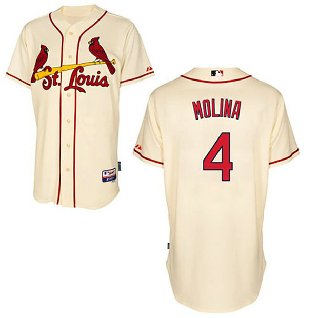 St. Louis Cardinals #4 Yadier Molina Alternate Authentic Cool Base Ivory Jersey St. Louis Cardinals #4 Yadier Molina Alternate Authentic Cool Base Ivory Jersey