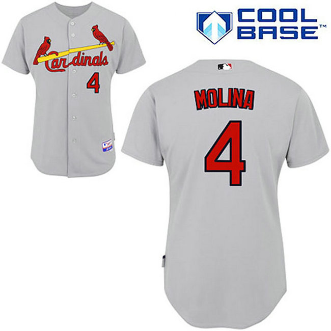St. Louis Cardinals #4 Yadier Molina Grey Away Cool Base Jersey
