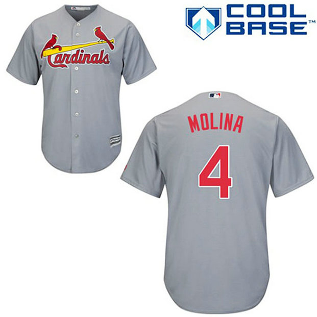 St. Louis Cardinals #4 Yadier Molina Road Authentic Cool Base Grey Jersey St. Louis Cardinals #4 Yadier Molina Road Authentic Cool Base Grey Jersey