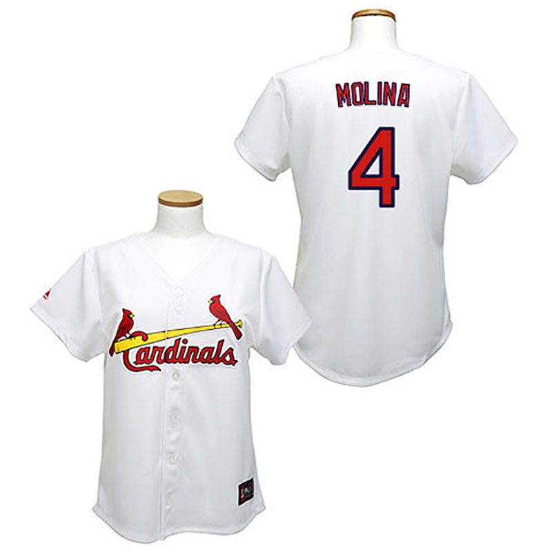 Women - St. Louis Cardinals #4 Yadier Molina White Fashion Jersey