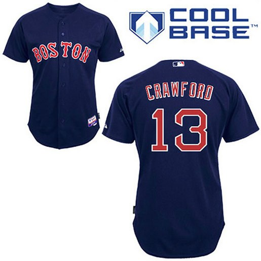 Boston Red Sox #13 Carl Crawford Dark Blue Man Alternate Away Cool Base Jersey