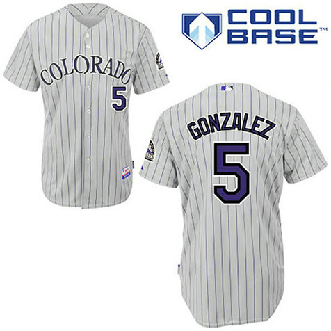 Colorado Rockies #5 Carlos Gonzalez Grey Road Blue Strip Cool Base Jersey Colorado Rockies #5 Carlos Gonzalez Grey Road Blue Strip Cool Base Jersey