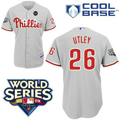 Philadelphia Phillies #26 Chase Utley Grey ManCool Base with 2009 World Series HK Patch Jersey