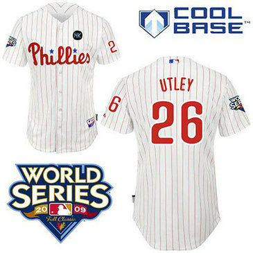 Philadelphia Phillies #26 Chase Utley White ManCool Base with 2009 World Series HK Patch Jersey