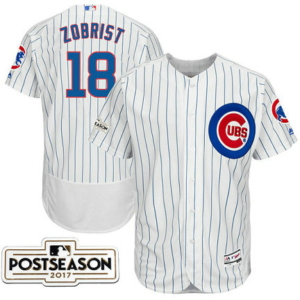 Chicago Cubs Ben Zobrist #18 White 2017 Postseason Patch Flex Base Jersey