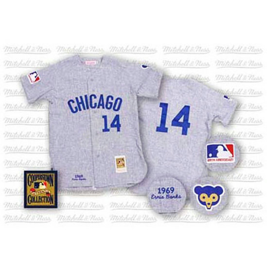 Chicago Cubs #14 Ernie Banks Grey blue Throwback Jersey Chicago Cubs #14 Ernie Banks Grey blue Throwback Jersey