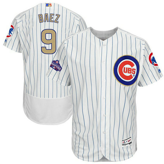 Chicago Cubs Javier Baez #9 White 2017 Gold Program Flex Base Jersey Chicago Cubs Javier Baez #9 White 2017 Gold Program Flex Base Jersey