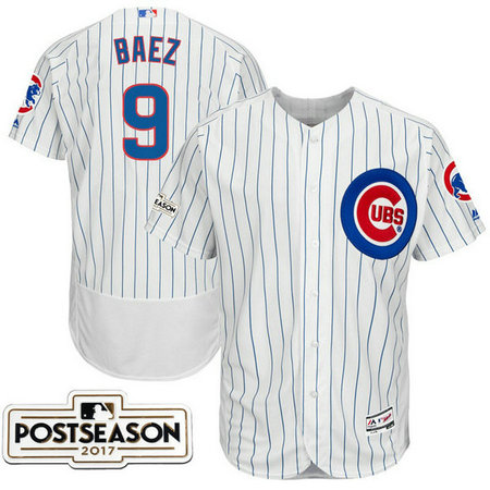 Chicago Cubs Javier Baez #9 White 2017 Postseason Patch Flex Base Jersey Chicago Cubs Javier Baez #9 White 2017 Postseason Patch Flex Base Jersey