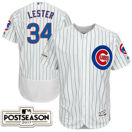 Chicago Cubs Jon Lester #34 White 2017 Postseason Patch Flex Base Jersey