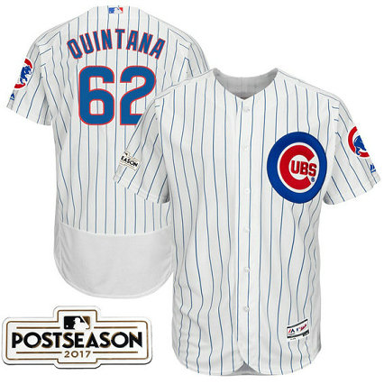 Chicago Cubs Jose Quintana #62 White 2017 Postseason Patch Flex Base Jersey