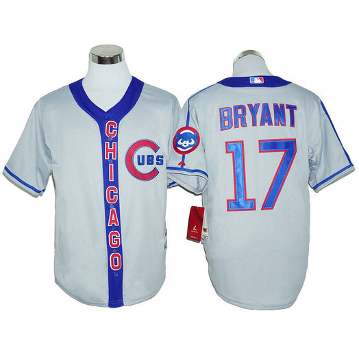 Chicago Cubs Kris Bryant #17 Grey Throwback Authentic Cool Base Jersey