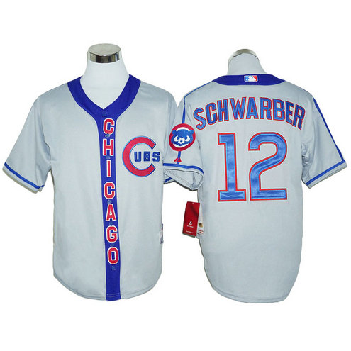 Chicago Cubs Kyle Schwarber #12 Grey Throwback Authentic Cool Base Jersey