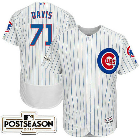Chicago Cubs Wade Davis #71 White 2017 Postseason Patch Flex Base Jersey
