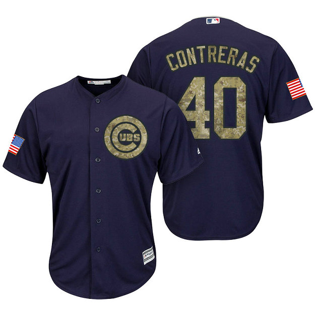 Chicago Cubs Willson Contreras #40 Navy Camo Flag Patch Cool Base Jersey Chicago Cubs Willson Contreras #40 Navy Camo Flag Patch Cool Base Jersey