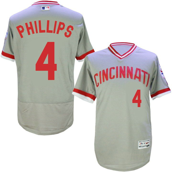 Cincinnati Reds #4 Brandon Phillips Grey 1976 Throwback Road Flexbase Jersey Cincinnati Reds #4 Brandon Phillips Grey 1976 Throwback Road Flexbase Jersey