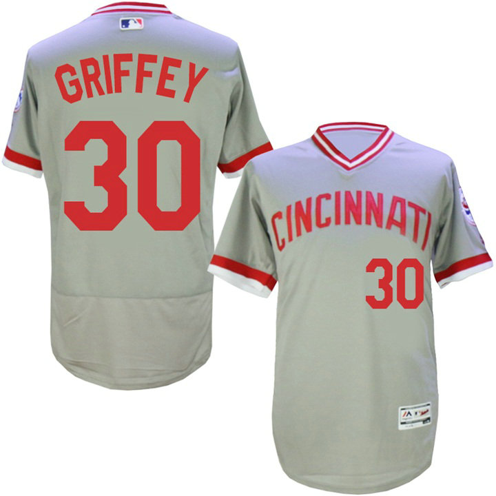 Cincinnati Reds #30 Ken Griffey Jr Grey 1976 Throwback Road Flexbase Jersey Cincinnati Reds #30 Ken Griffey Jr Grey 1976 Throwback Road Flexbase Jersey