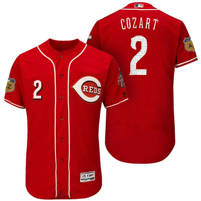 Cincinnati Reds Zack Cozart #2 Scarlet 2017 Spring Training Cactus League Patch Authentic Collection Flex Base Jersey Cincinnati Reds Zack Cozart #2 Scarlet 2017 Spring Training Cactus League Patch Authentic Collection Flex Base Jersey
