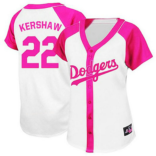 Los Angeles Dodgers #22 Clayton Kershaw White/Pink Wo Splash Fashion Jersey