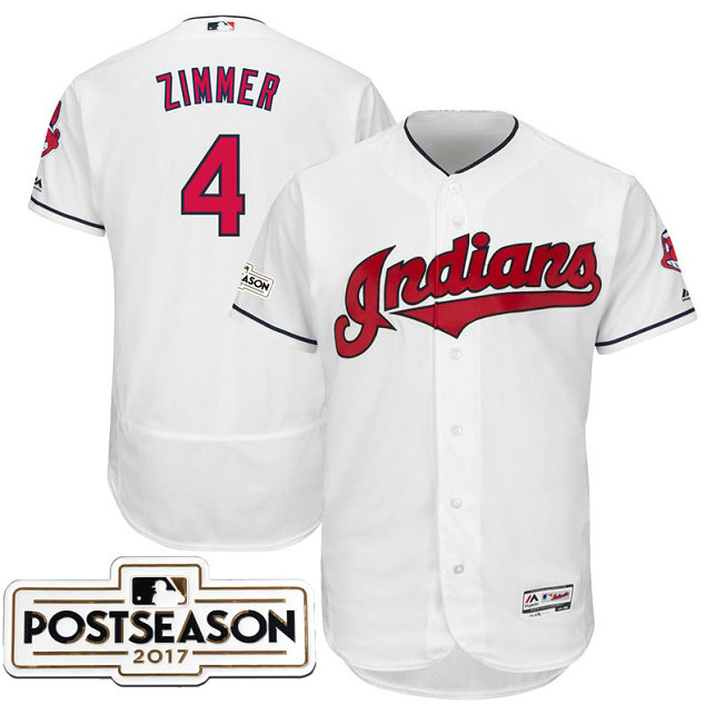 Cleveland Indians Bradley Zimmer #4 White 2017 Postseason Patch Flex Base Jersey