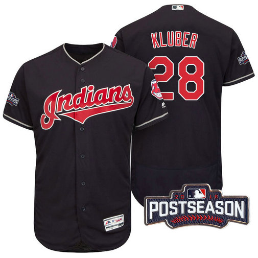 Cleveland Indians Corey Kluber #28 Navy 2016 Postseason Patch Flex Base Jersey Cleveland Indians Corey Kluber #28 Navy 2016 Postseason Patch Flex Base Jersey