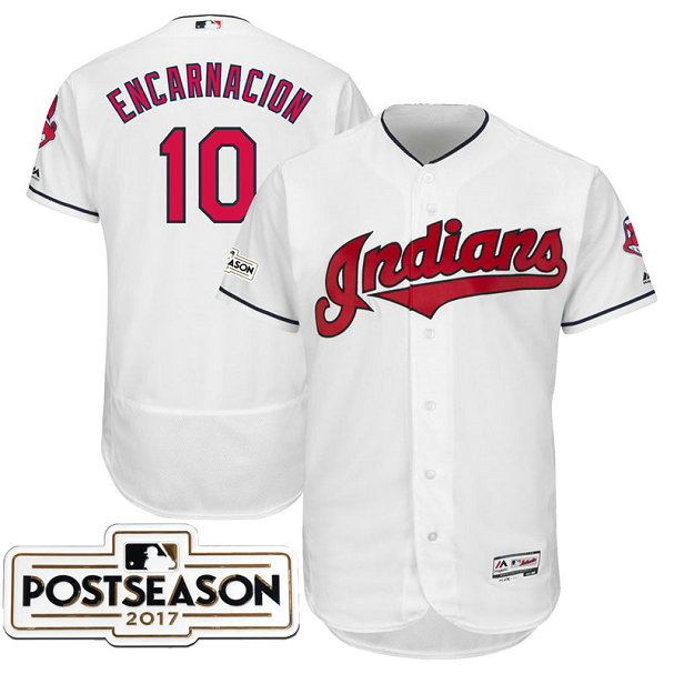 Cleveland Indians Edwin Encarnacion #10 White 2017 Postseason Patch Flex Base Jersey