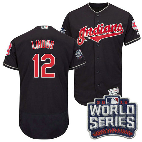 Cleveland Indians Francisco Lindor #12 Navy 2016 World Series Bound Flex Base Jersey Cleveland Indians Francisco Lindor #12 Navy 2016 World Series Bound Flex Base Jersey