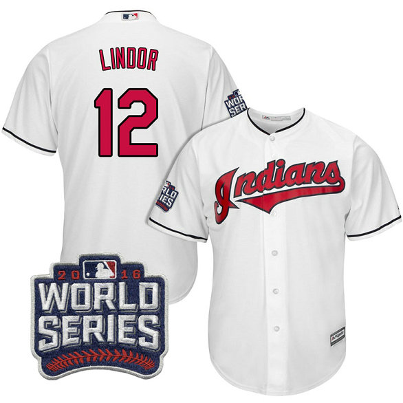 Cleveland Indians Francisco Lindor #12 White 2016 World Series Bound Cool Base Jersey Cleveland Indians Francisco Lindor #12 White 2016 World Series Bound Cool Base Jersey