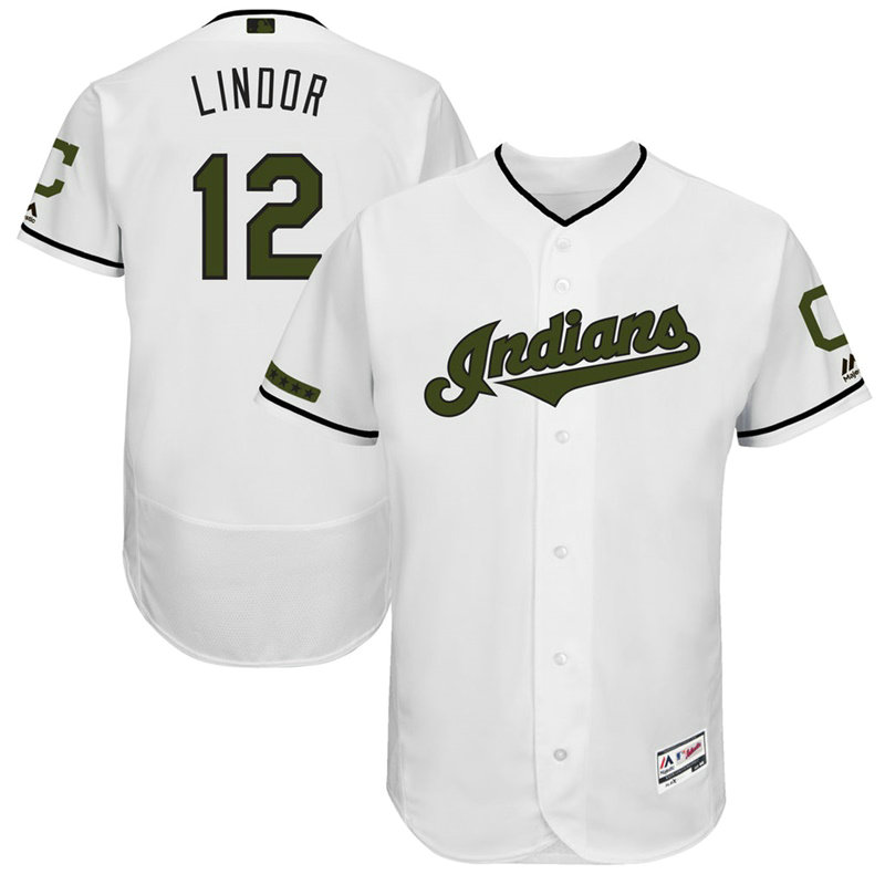 Francisco Lindor #12 Cleveland Indians 2017 Memorial Day White Flex Base Jersey Francisco Lindor #12 Cleveland Indians 2017 Memorial Day White Flex Base Jersey
