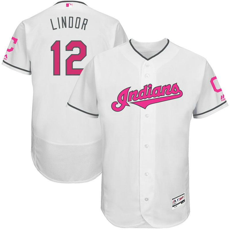 Francisco Lindor #12 Cleveland Indians 2017 Mother's Day White Flex Base Jersey Francisco Lindor #12 Cleveland Indians 2017 Mother's Day White Flex Base Jersey