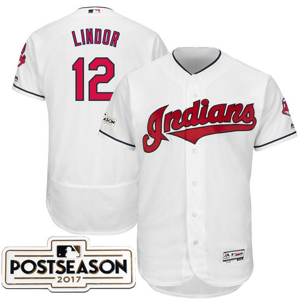 Cleveland Indians Francisco Lindor #12 White 2017 Postseason Patch Flex Base Jersey